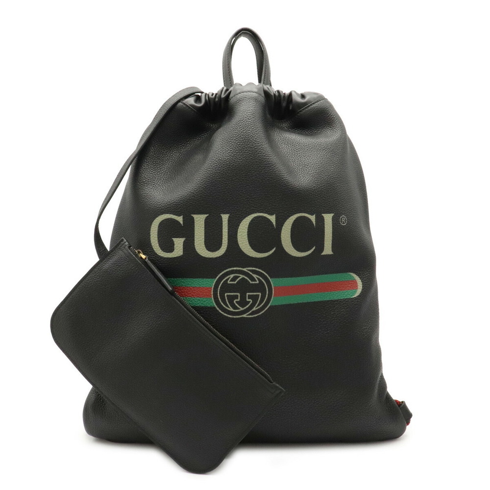 Gucci Leather Drawstring Backpack Logo Print Black - image 2